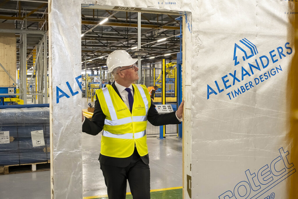 First Minister John Swinney opening the advanced timber frame facility in Irvine